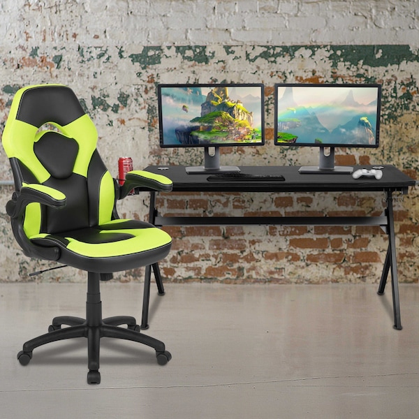 Flash Furniture Black Gaming Desk and Chair Set with Cup Holder BLN-X10D1904L-GN-GG - main